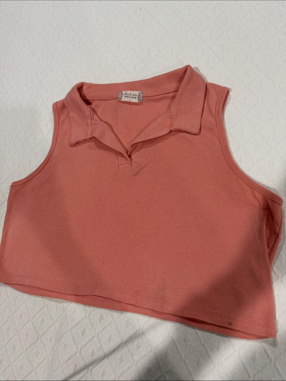 Altar’d State Sleeveless Collared Crop Top in Coral Pink -L